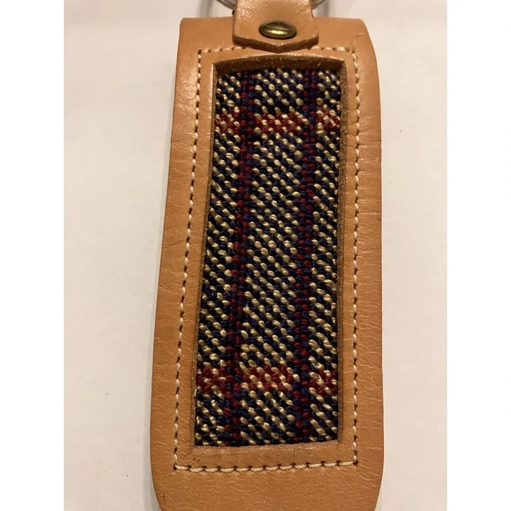 Handcrafted Needlepoint Keychain Leather Key Fob Tartan Tweed